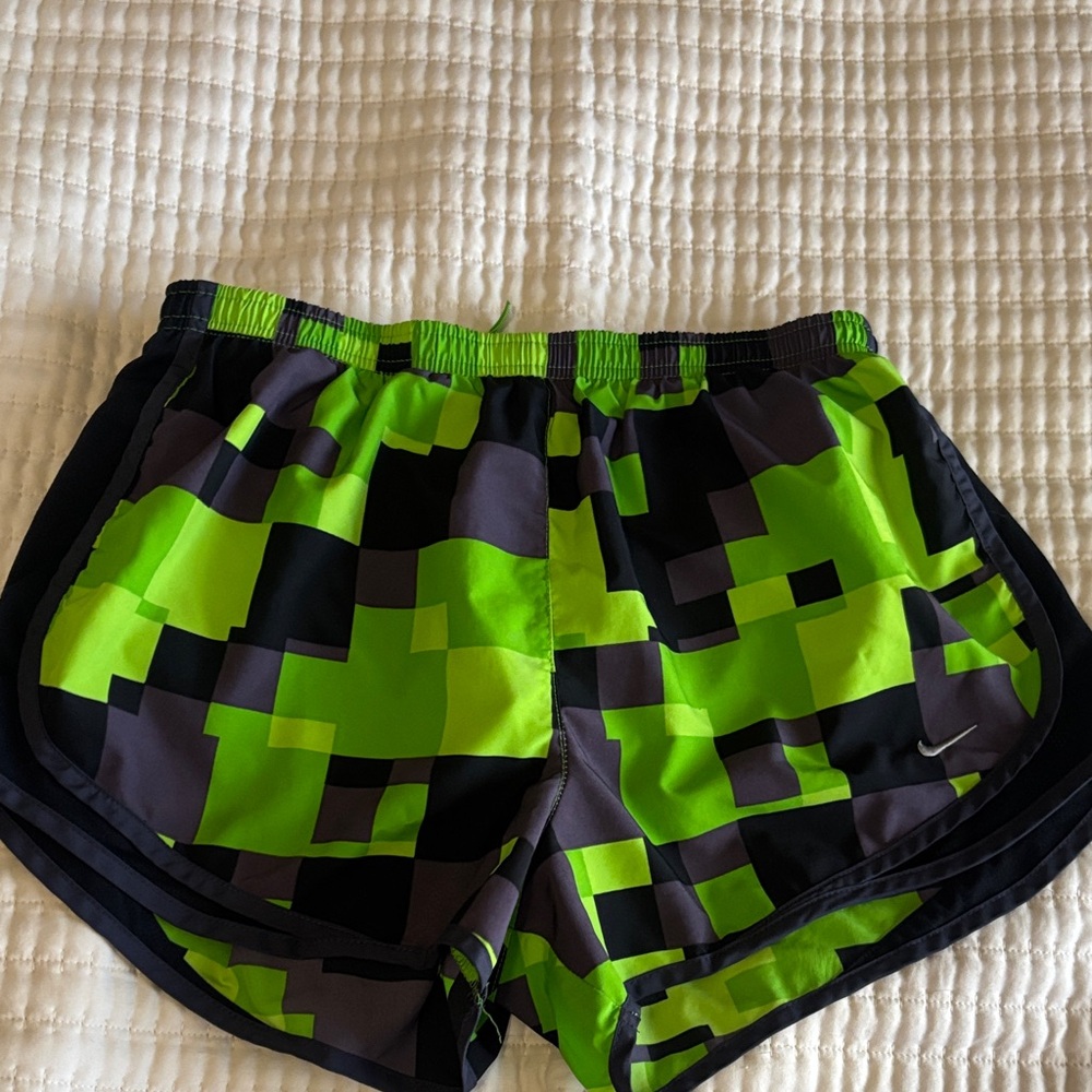 Nike Black and Neon Green Pixel-Block Running Shorts
